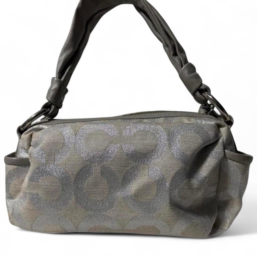 Vintage Y2K Coach Metallic Silver Signature Hobo Bag Monogram Shoulder Purse